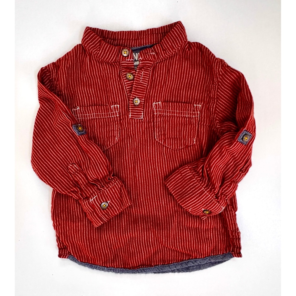 Genuine Kids OshKosh Boys 2T Red Striped Long Sleeve Henley 100% Cotton Shirt